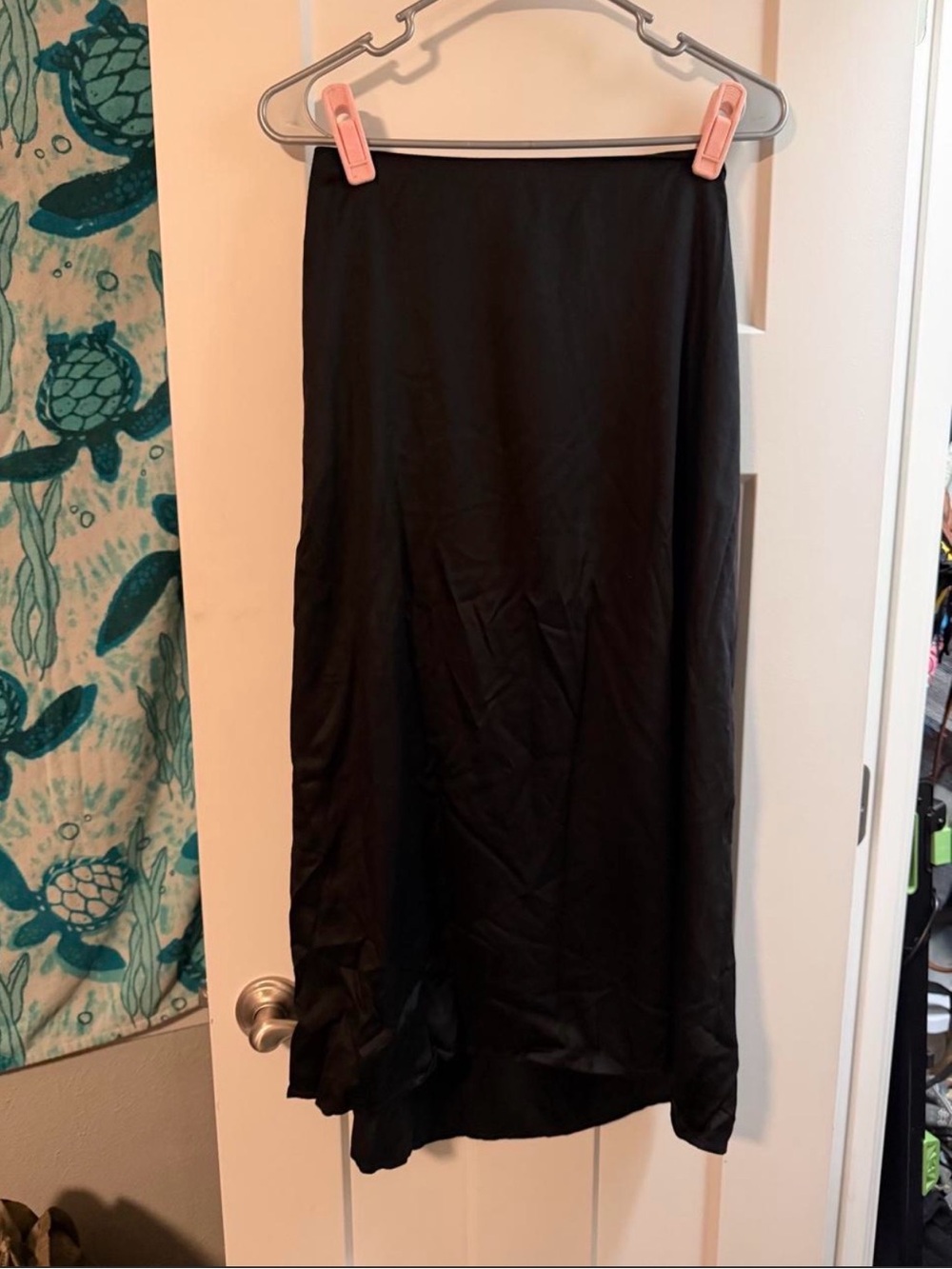 Time and Tru Black Midi/Maxi Silky Slip Skirt